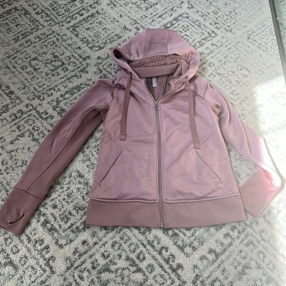 Athleta Triumph Luxe Shine Sherpa Lined Hoodie Sweatshirt Jacket Mauve - Picture 4 of 5